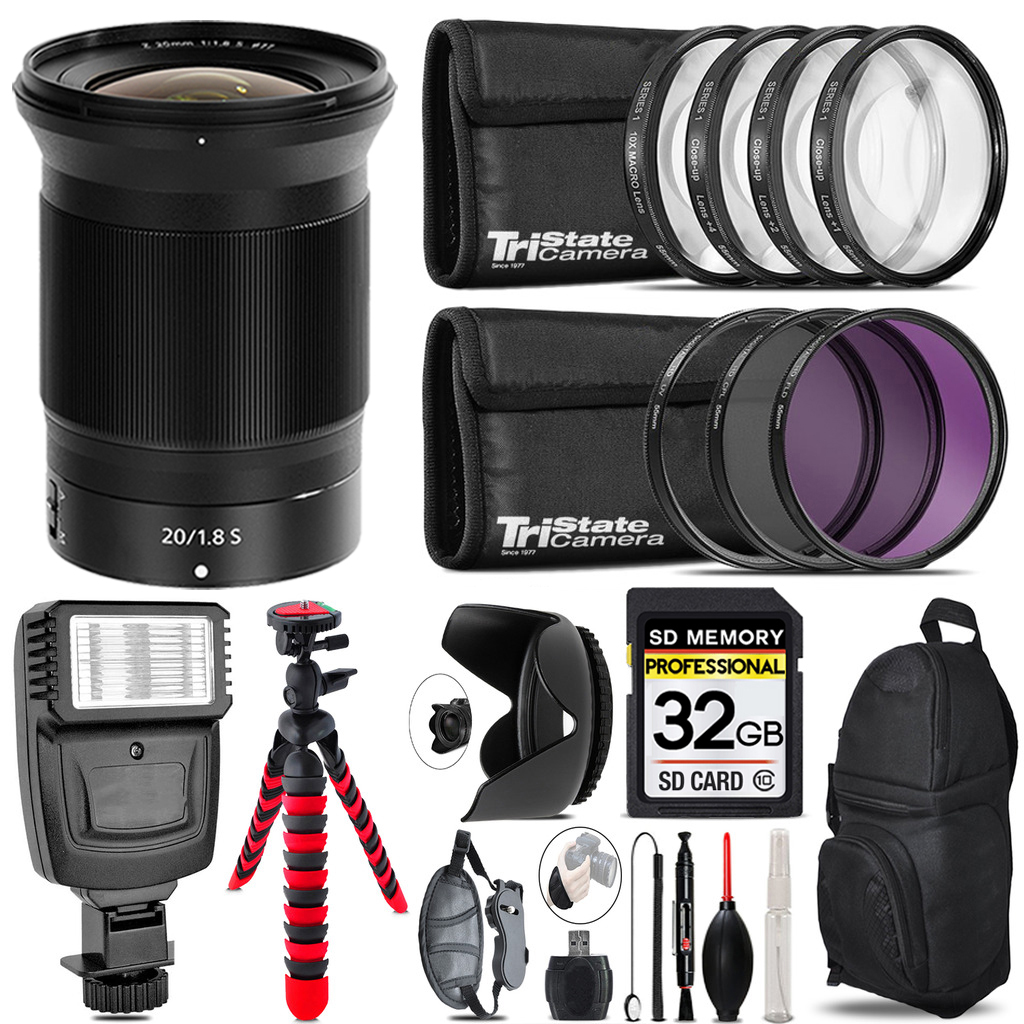 NIKKOR Z 20mm f/1.8 S Lens + Flash + Tripod & More - 32GB Accessory Kit *FREE SHIPPING*