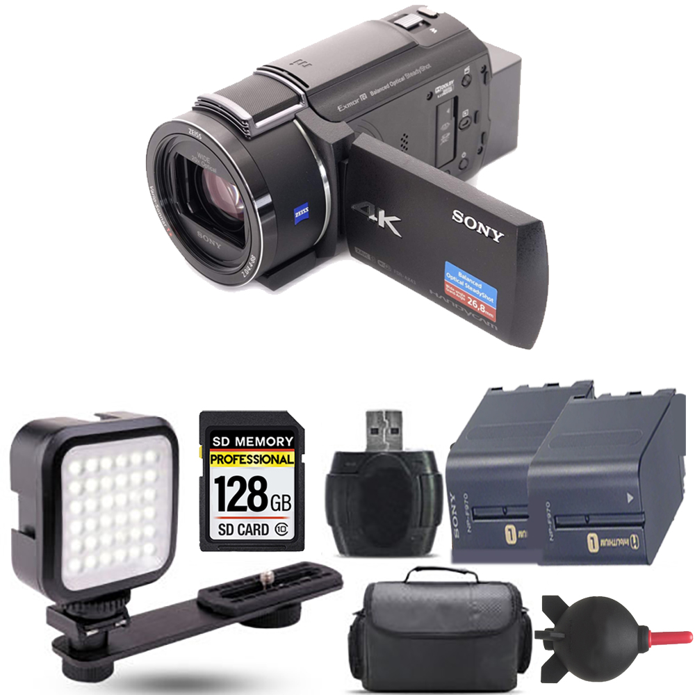 FDR-AX43A UHD 4K Handycam Camcorder + Extra Battery + LED - 128GB Kit *FREE SHIPPING*