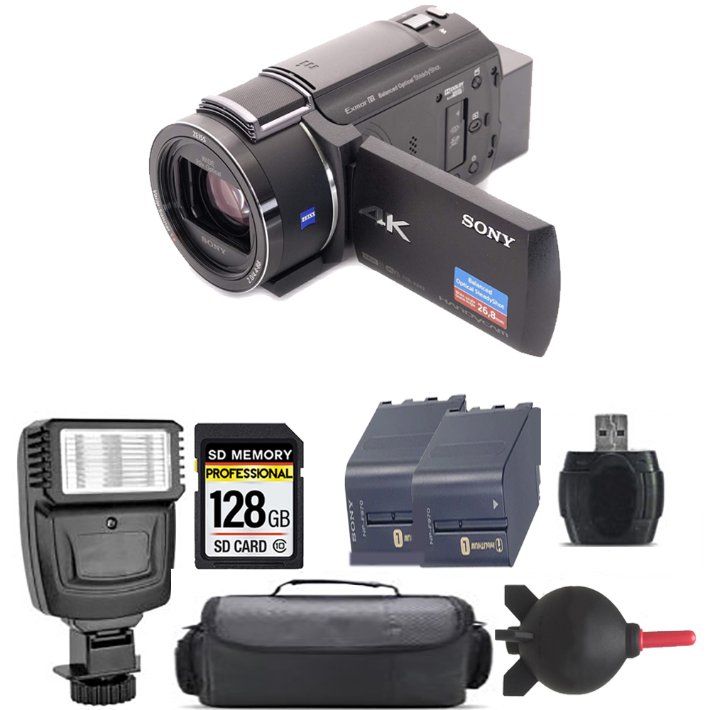 FDR-AX43A UHD 4K Handycam Camcorder + Extra Battery + Flash - 128GB Kit *FREE SHIPPING*