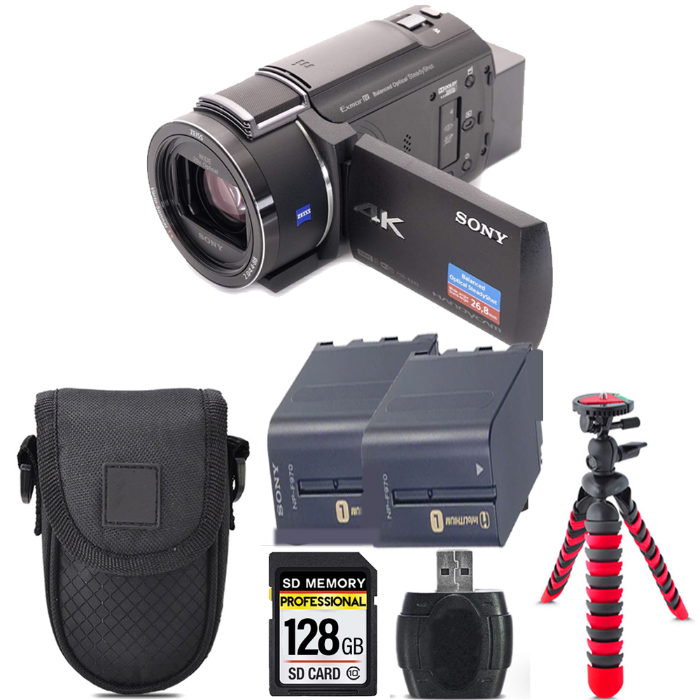 FDR-AX43A UHD 4K Handycam Camcorder + Extra Battery + Tripod + Case - 128GB Kit *FREE SHIPPING*