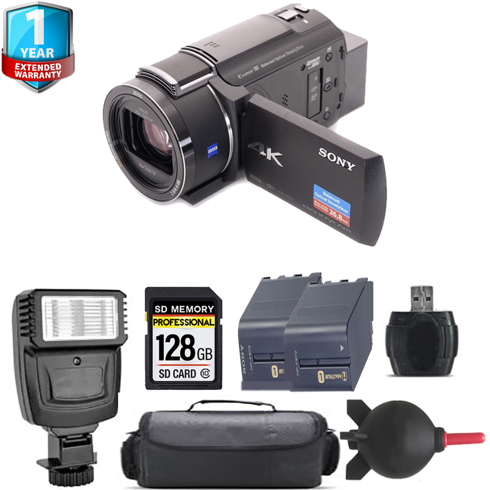 FDR-AX43A UHD 4K Handycam Camcorder + Extra Battery + Flash + 1 Year Extended Warranty *FREE SHIPPING*