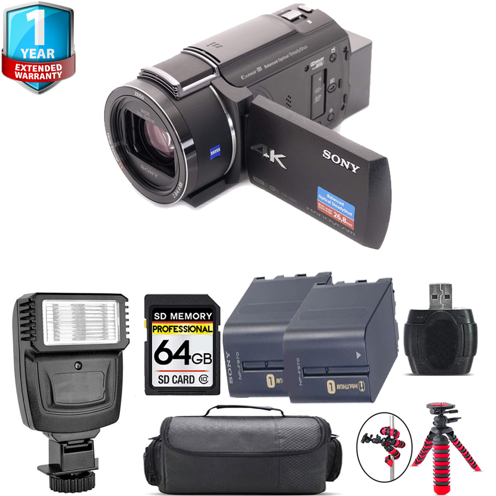 FDR-AX43A UHD 4K Handycam Camcorder + 1 Year Extended Warranty + Flash - 64GB Kit *FREE SHIPPING*