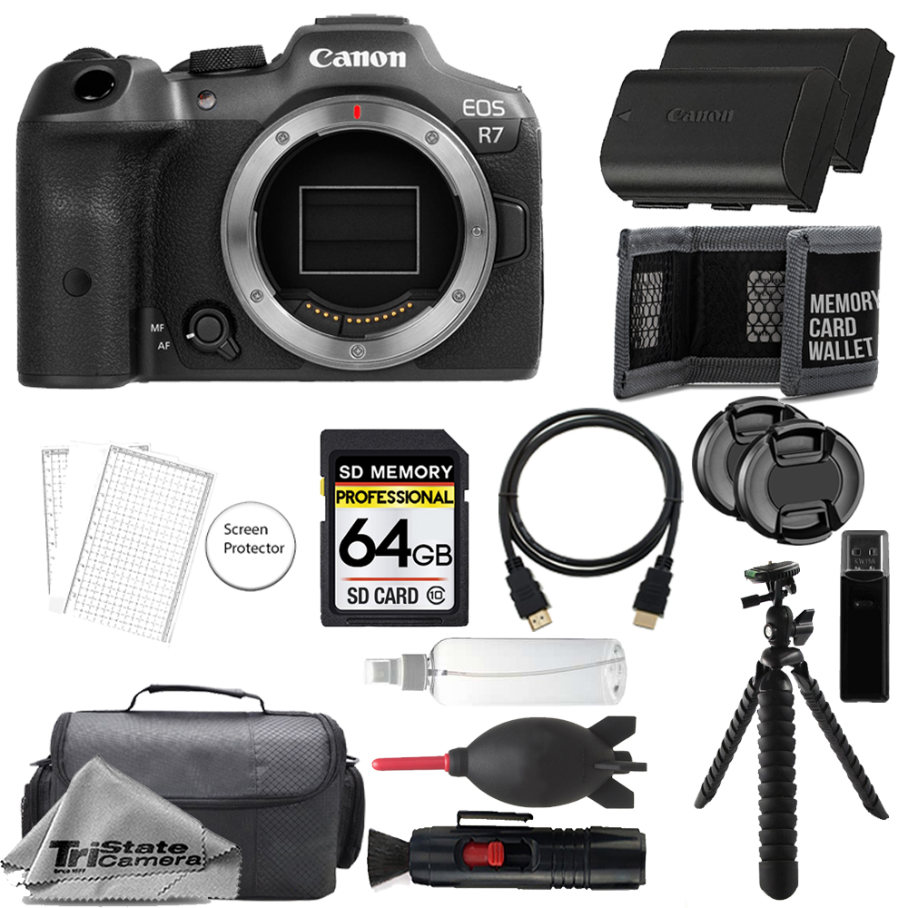 EOS R7 Mirrorless Camera + 64GB + Extra Battery + Tripod - Accessory Kit *FREE SHIPPING*