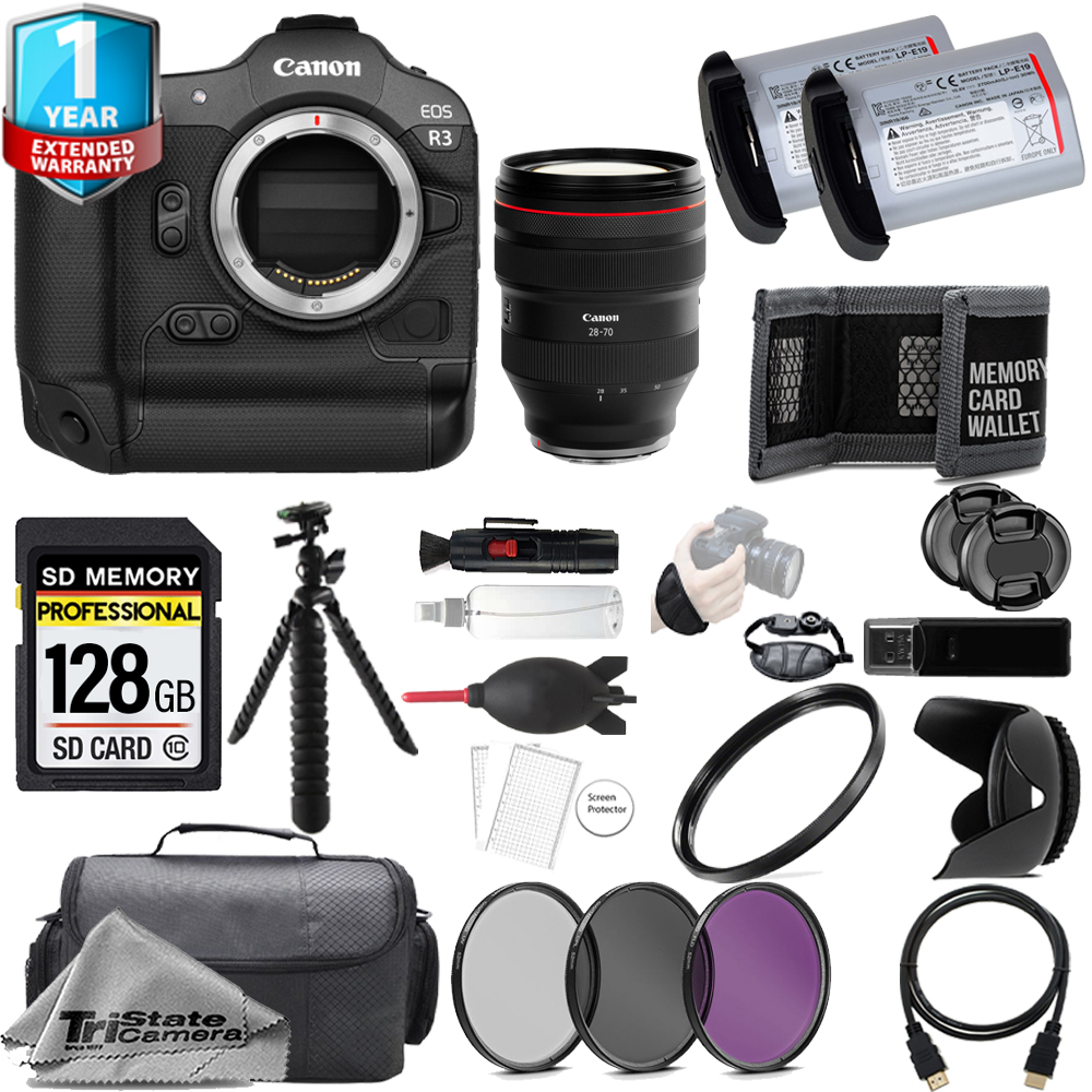 EOS R3 + 28-70mm USM Lens + 128GB + Extra Battery + 3 Piece Filter Set- Kit *FREE SHIPPING*