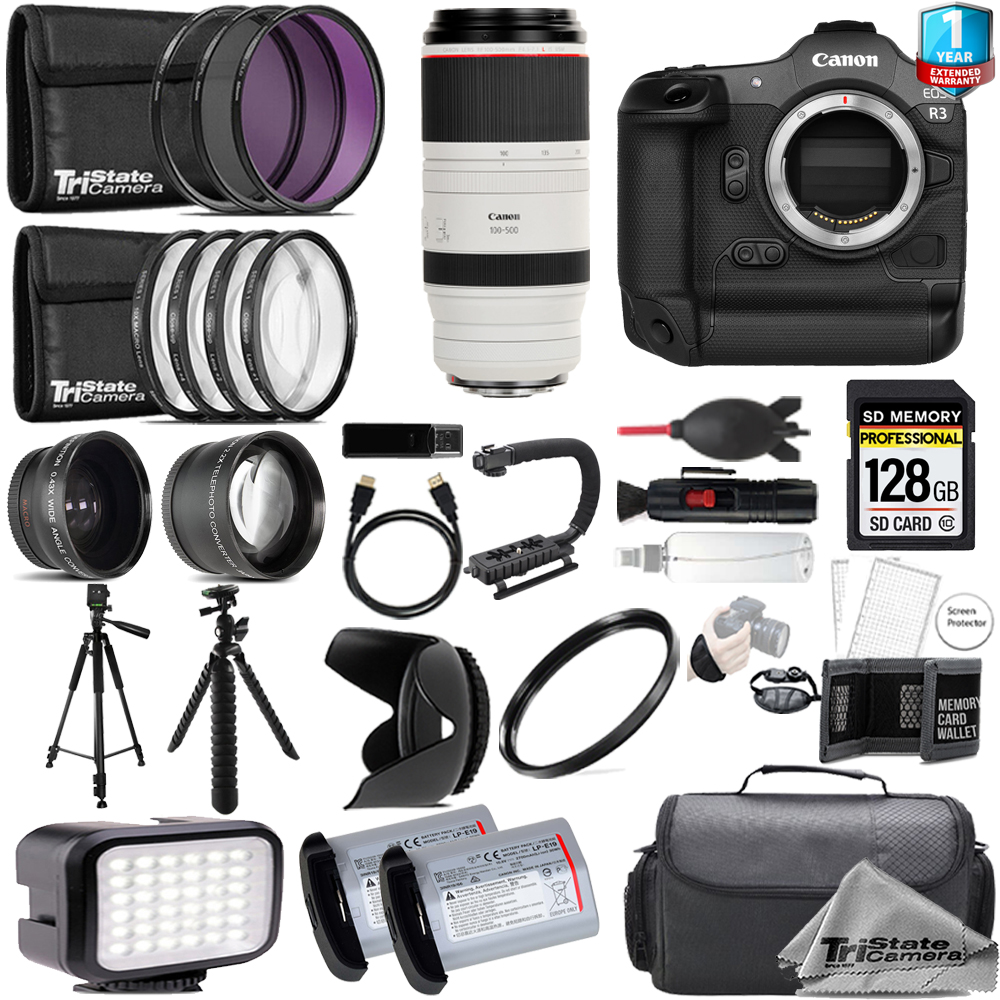 EOS R3 + 100-500mm USM Lens + 128GB + Extra Battery + 9 PC Filter - ULTIMATE Kit *FREE SHIPPING*