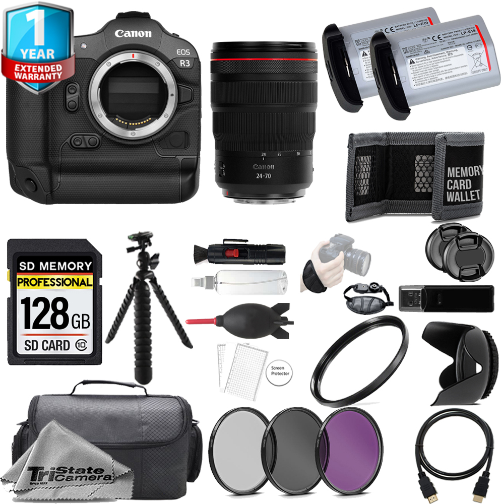 EOS R3+ 24-70mm f/2.8 USM Lens + 128GB + Extra Battery + 3 Piece Filter Set- Kit *FREE SHIPPING*