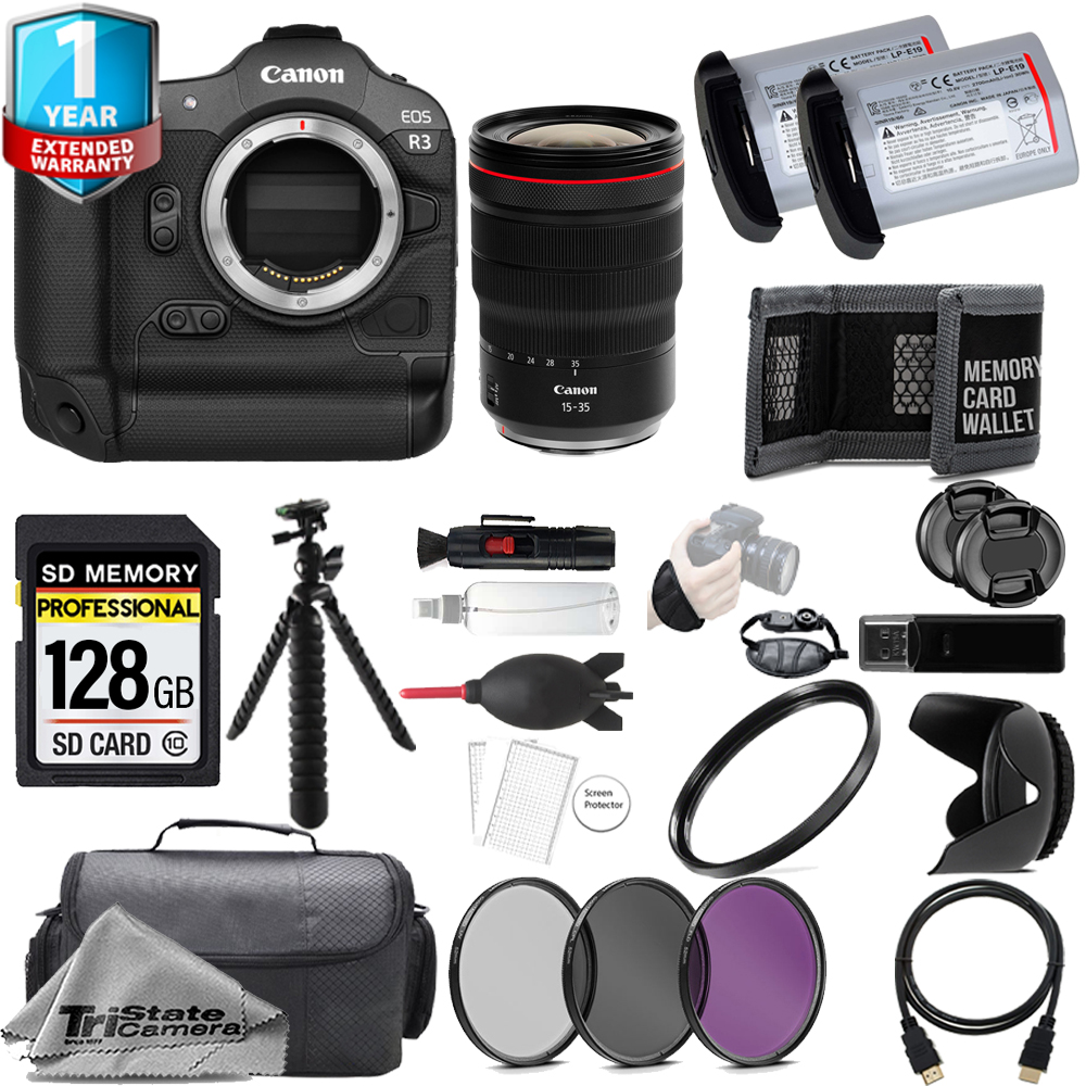 EOS R3+ 15- 35mm f/2.8 USM Lens + 128GB + Extra Battery + 3 Piece Filter Set- Kit *FREE SHIPPING*