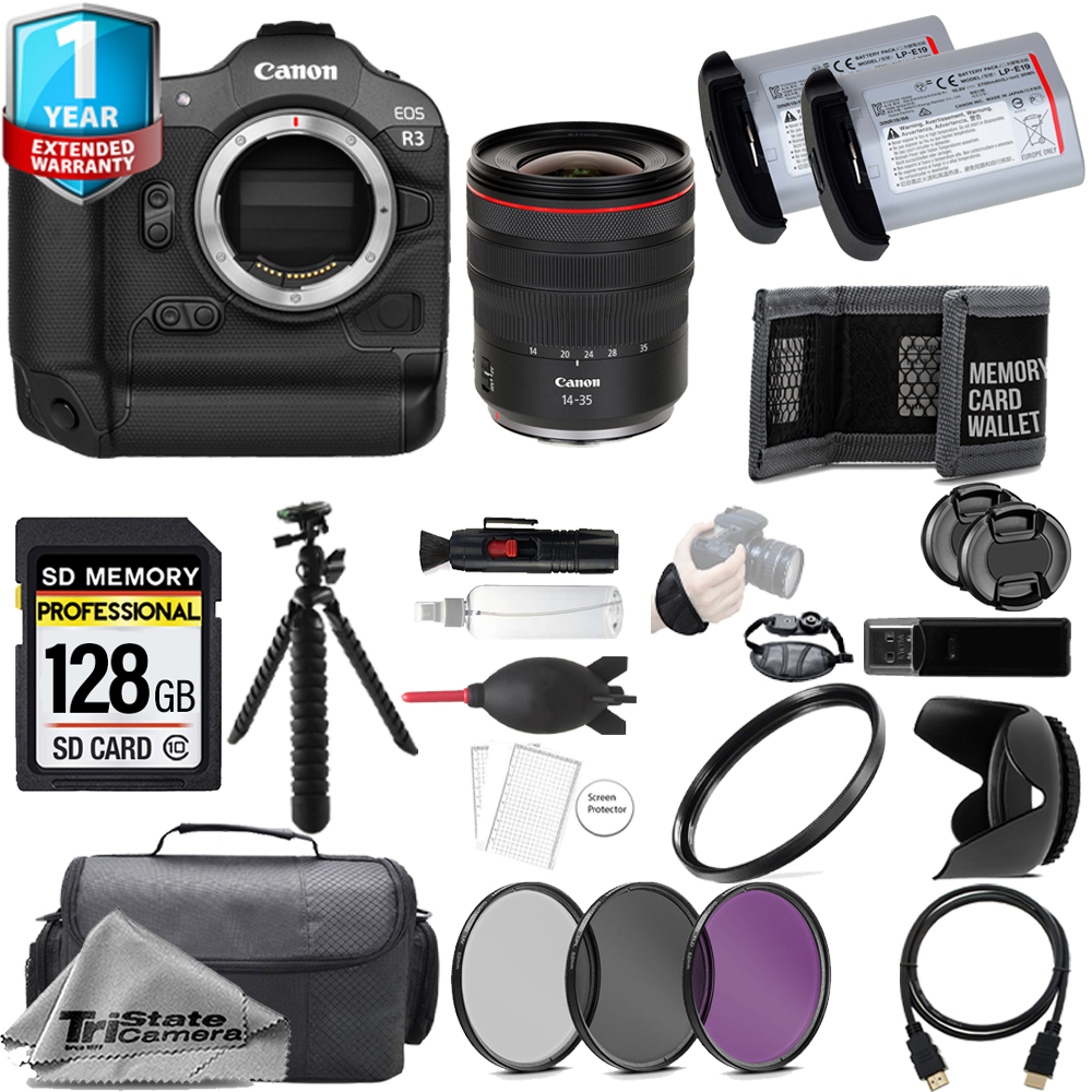 EOS R3+ 14- 35mm f/4 L USM Lens + 128GB + Extra Battery + 3 Piece Filter Set- Kit *FREE SHIPPING*