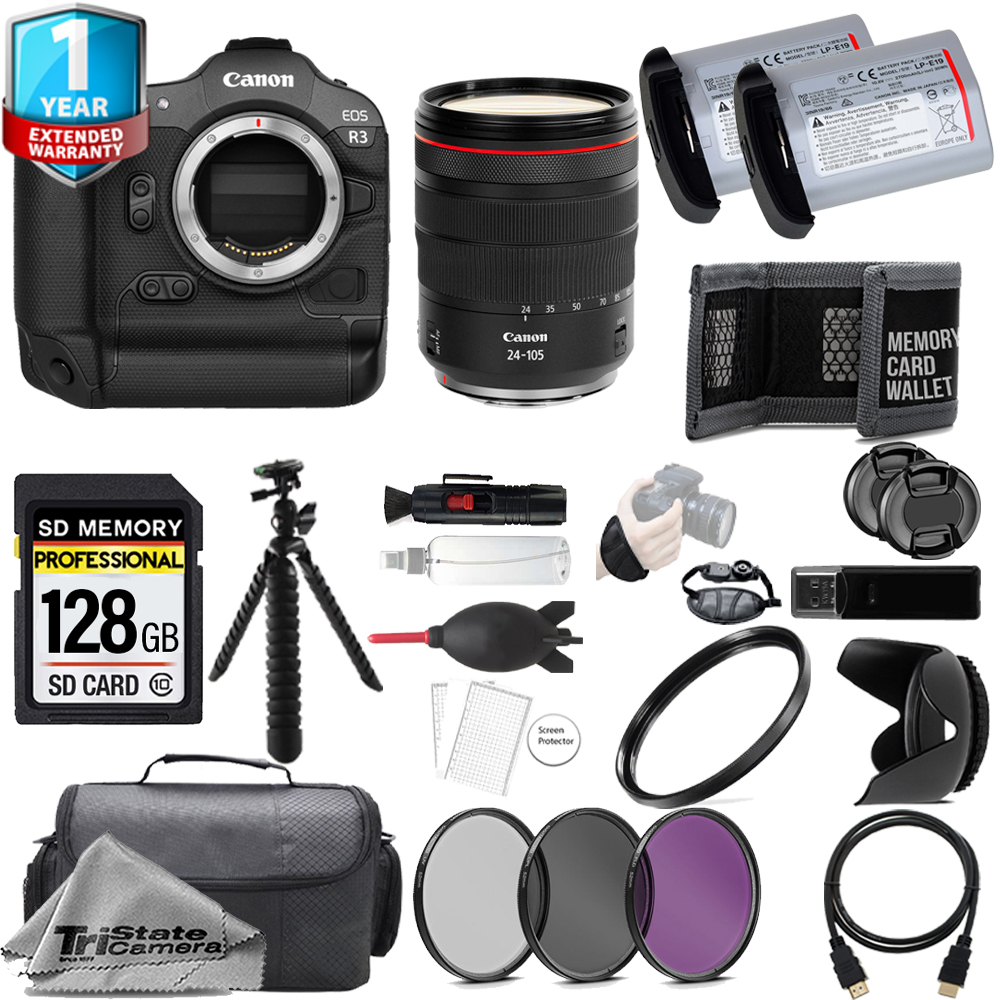 EOS R3+24-105mm f/4 USM Lens +128GB +Extra Battery+ 3 PC Filter- Kit *FREE SHIPPING*