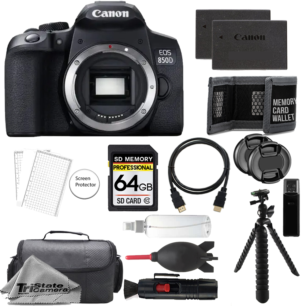 EOS 850D/Rebel T8i Camera + 64GB + Extra Battery + Tripod - Accessory Kit *FREE SHIPPING*