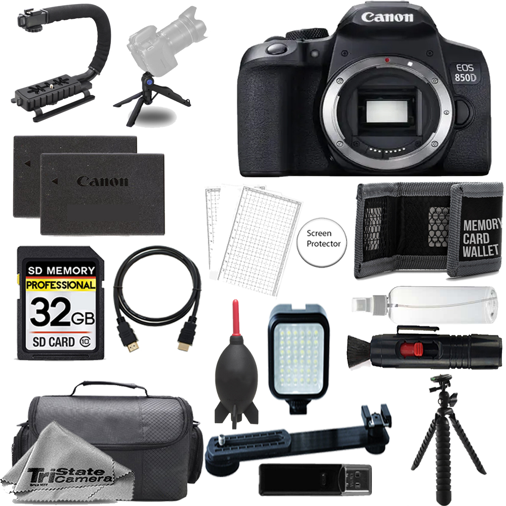 EOS 850D/Rebel T8i Camera + 32GB + Extra Battery + LED Flash - ULTIMATE Kit *FREE SHIPPING*
