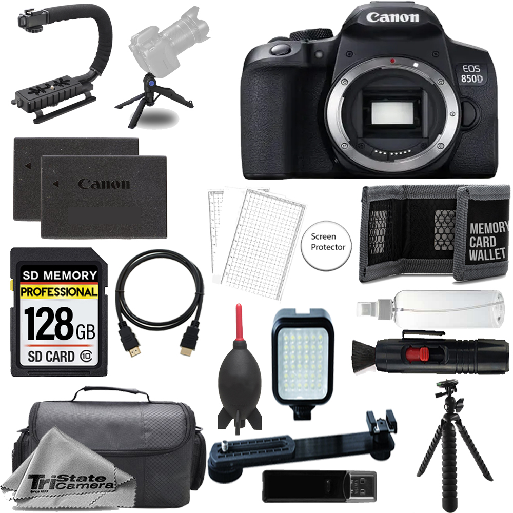 EOS 850D/Rebel T8i Camera + 128GB + Extra Battery + LED Flash - ULTIMATE Kit *FREE SHIPPING*