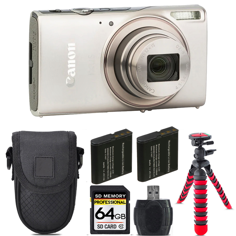 PowerShot IXUS 285 Camera (Silver) + Extra Battery + Tripod + 64GB Kit *FREE SHIPPING*