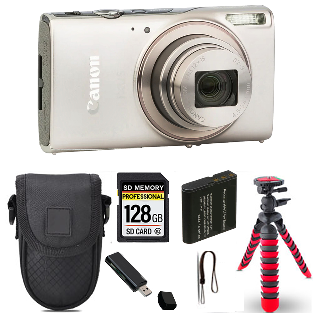 PowerShot IXUS 285 Camera (Silver) + Spider Tripod + Case - 128GB Kit *FREE SHIPPING*