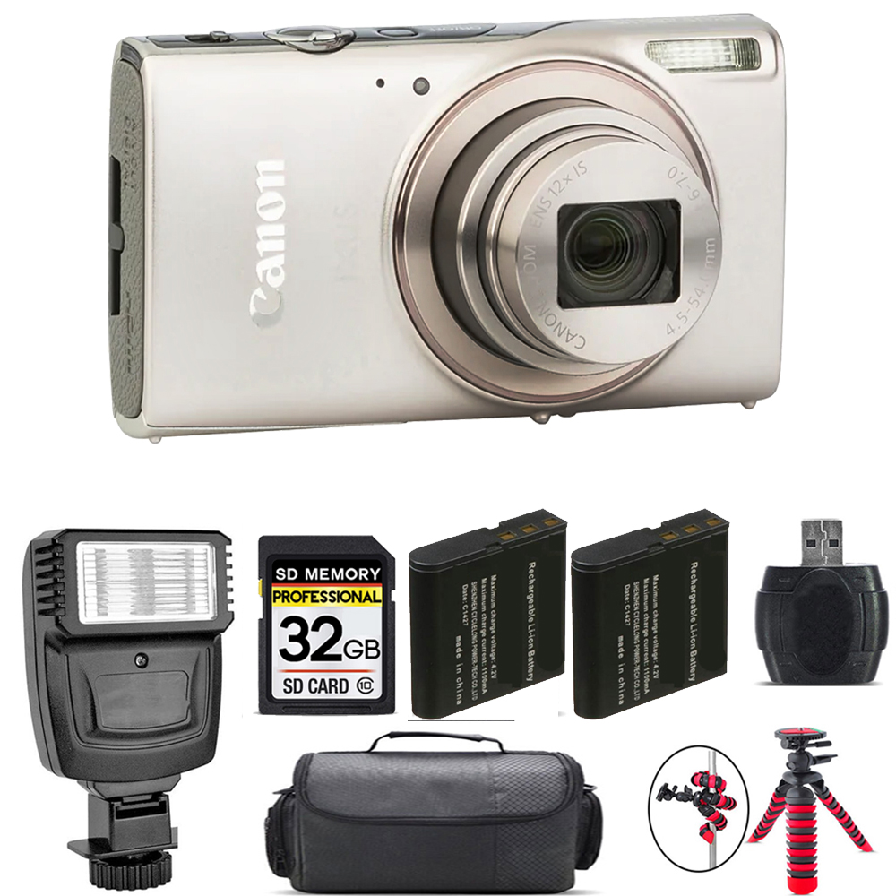 PowerShot IXUS 285 Camera (Silver) + Extra Battery + Flash - 32GB Kit *FREE SHIPPING*