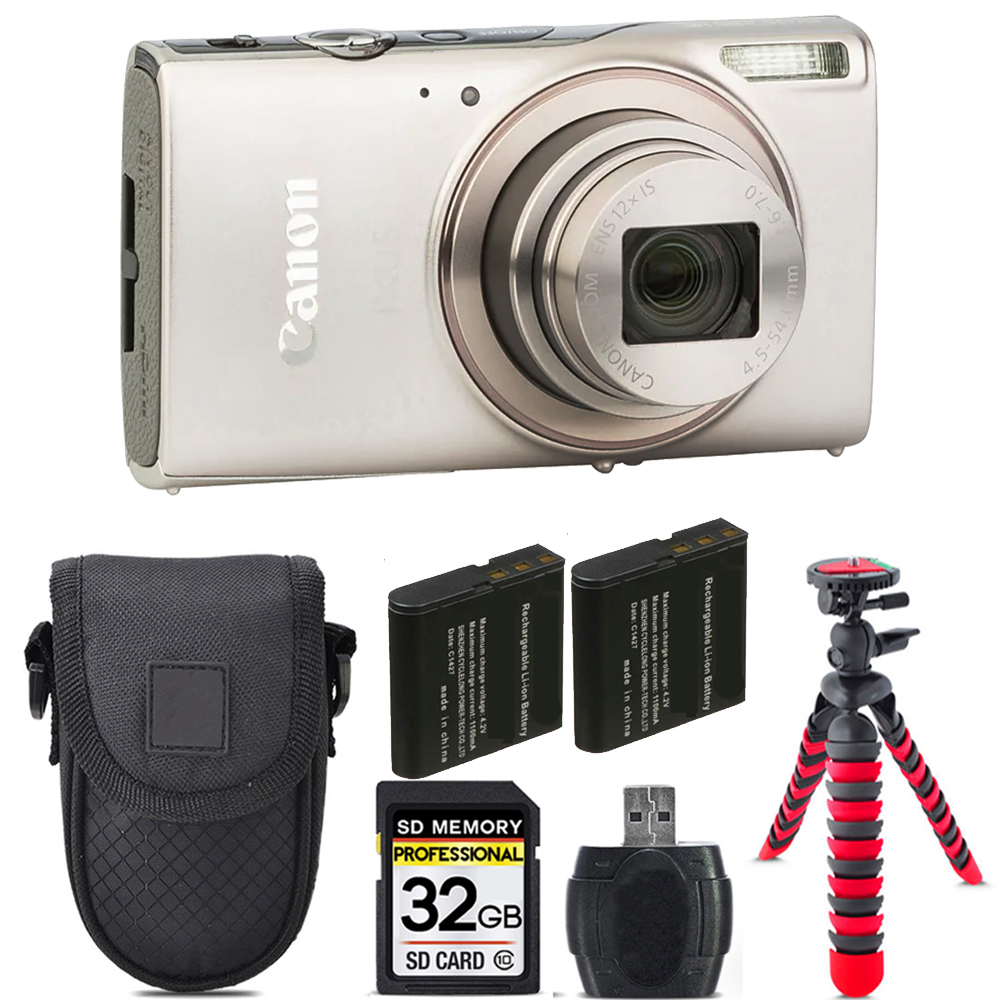 PowerShot IXUS 285 Camera (Silver) + Extra Battery + Tripod + Case - 32GB Kit *FREE SHIPPING*