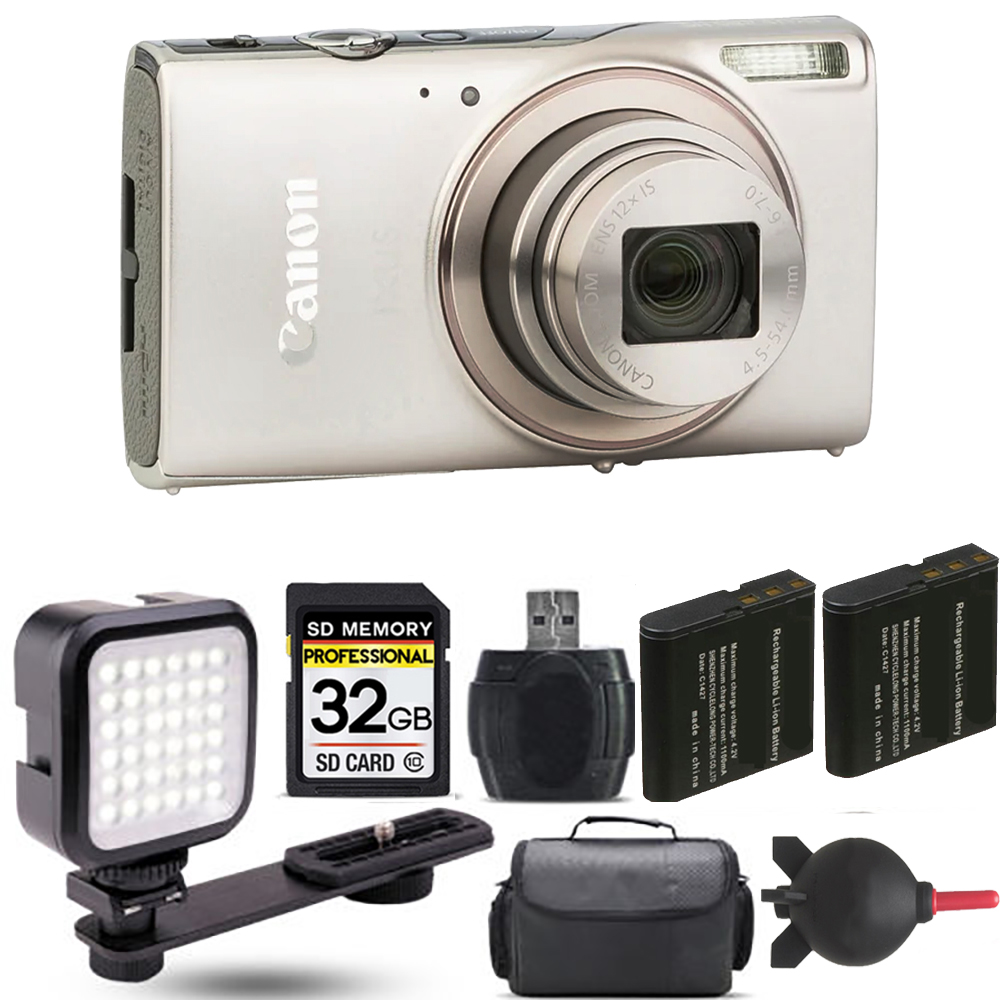 PowerShot IXUS 285 Camera (Silver) + Extra Battery + LED - 32GB Kit *FREE SHIPPING*