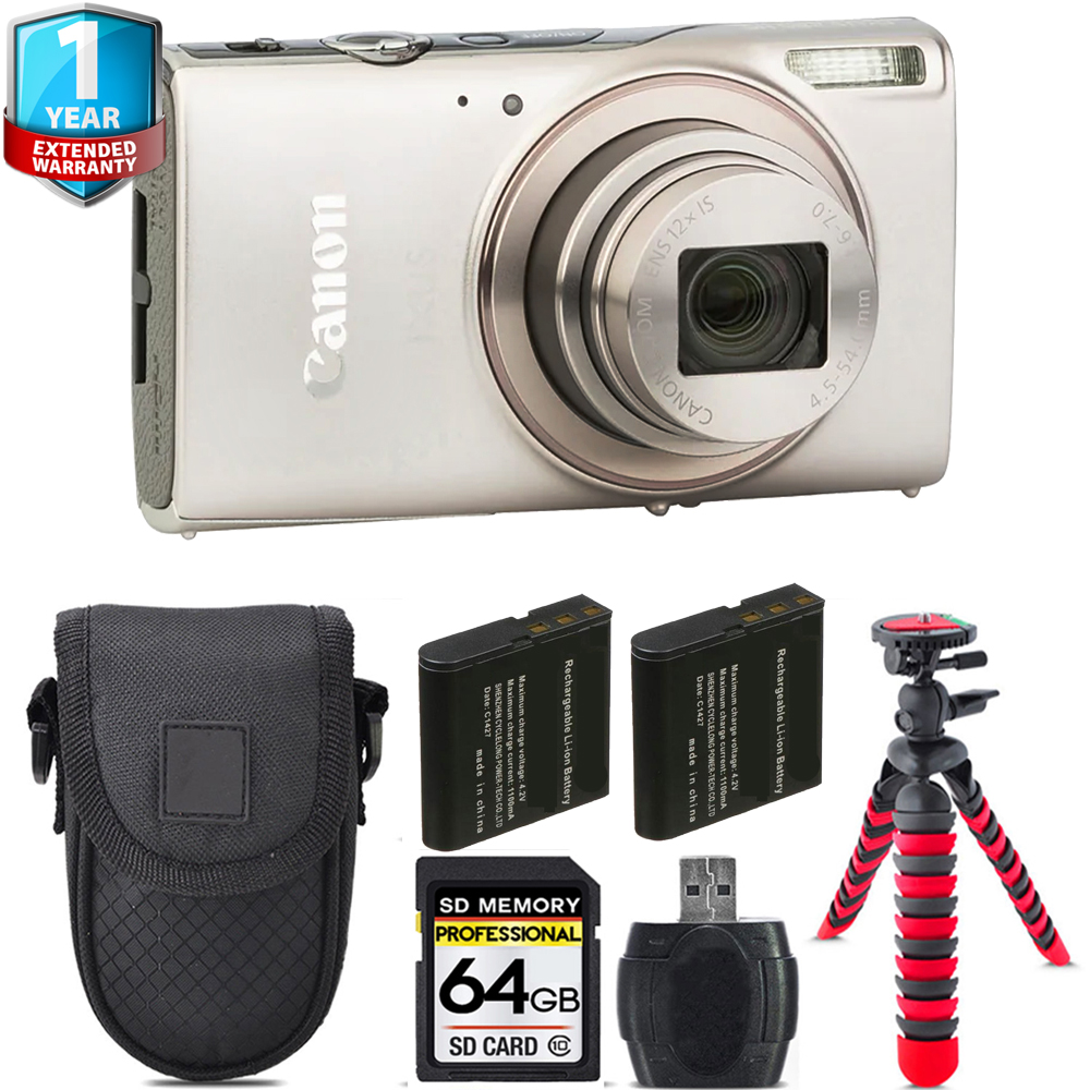 PowerShot IXUS 285 Camera (Silver) + Extra Battery + 1 Year Extended Warranty - 64GB *FREE SHIPPING*