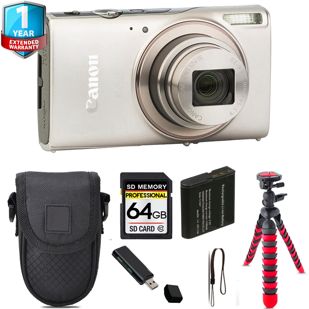 PowerShot IXUS 285 Camera (Silver) + Tripod + 1 Year Extended Warranty - 64GB Kit *FREE SHIPPING*