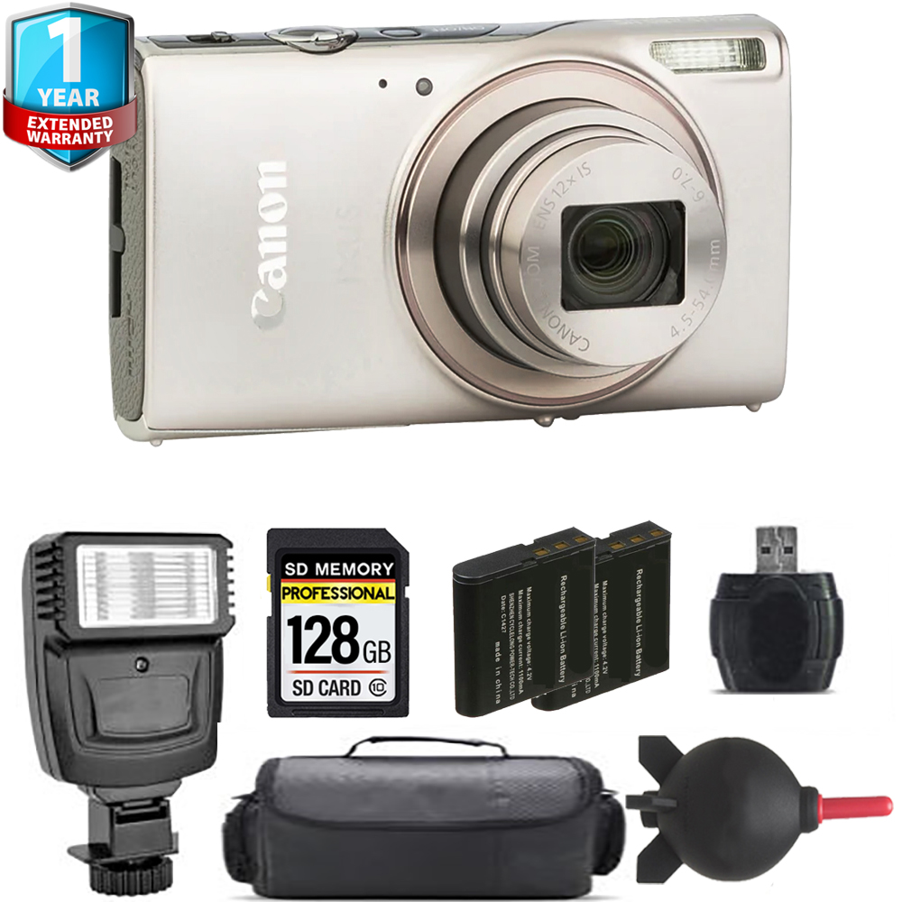PowerShot IXUS 285 Camera (Silver) + Extra Battery + Flash + 1 Year Extended Warranty *FREE SHIPPING*
