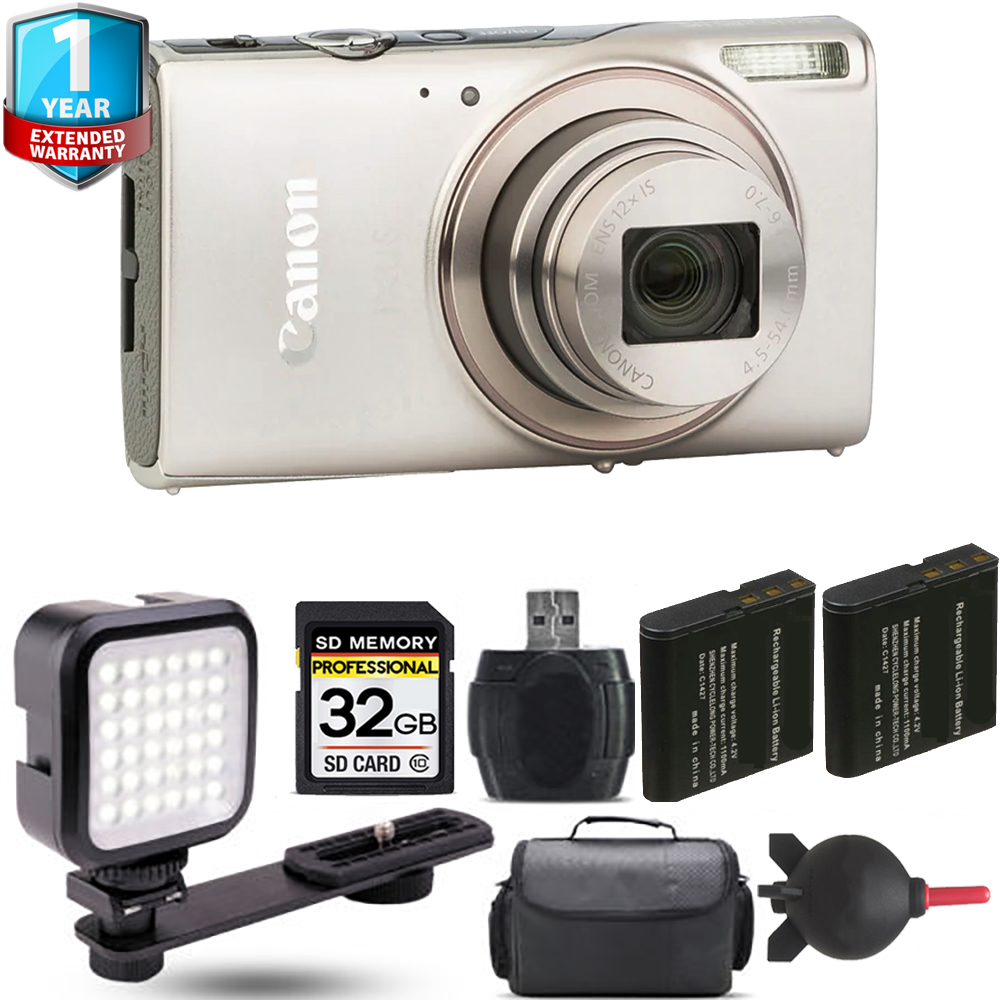 PowerShot IXUS 285 Camera (Silver) + Extra Battery + LED + 1 Year Extended Warranty *FREE SHIPPING*