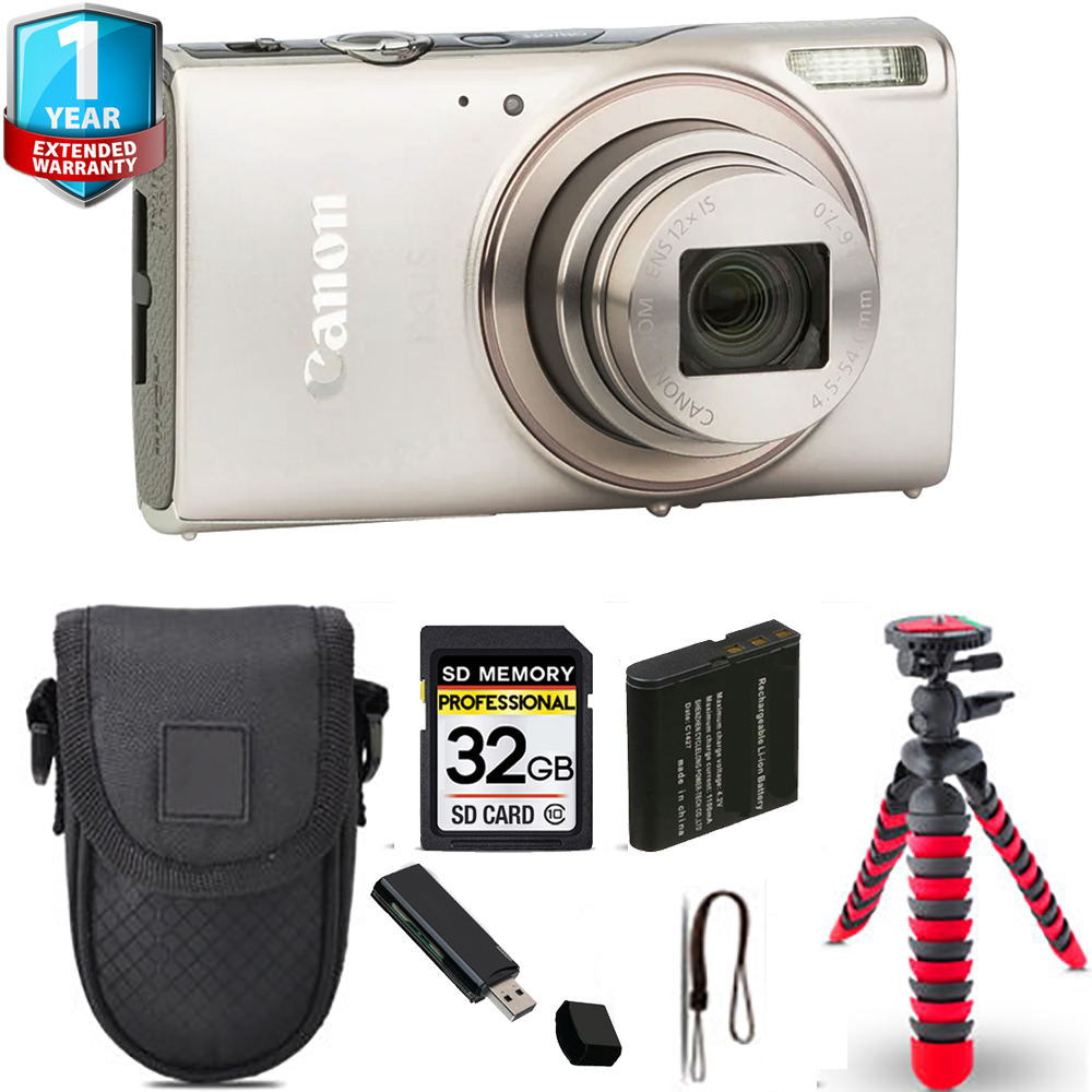 PowerShot IXUS 285 Camera (Silver) + Tripod + Case + 1 Year Extended Warranty *FREE SHIPPING*