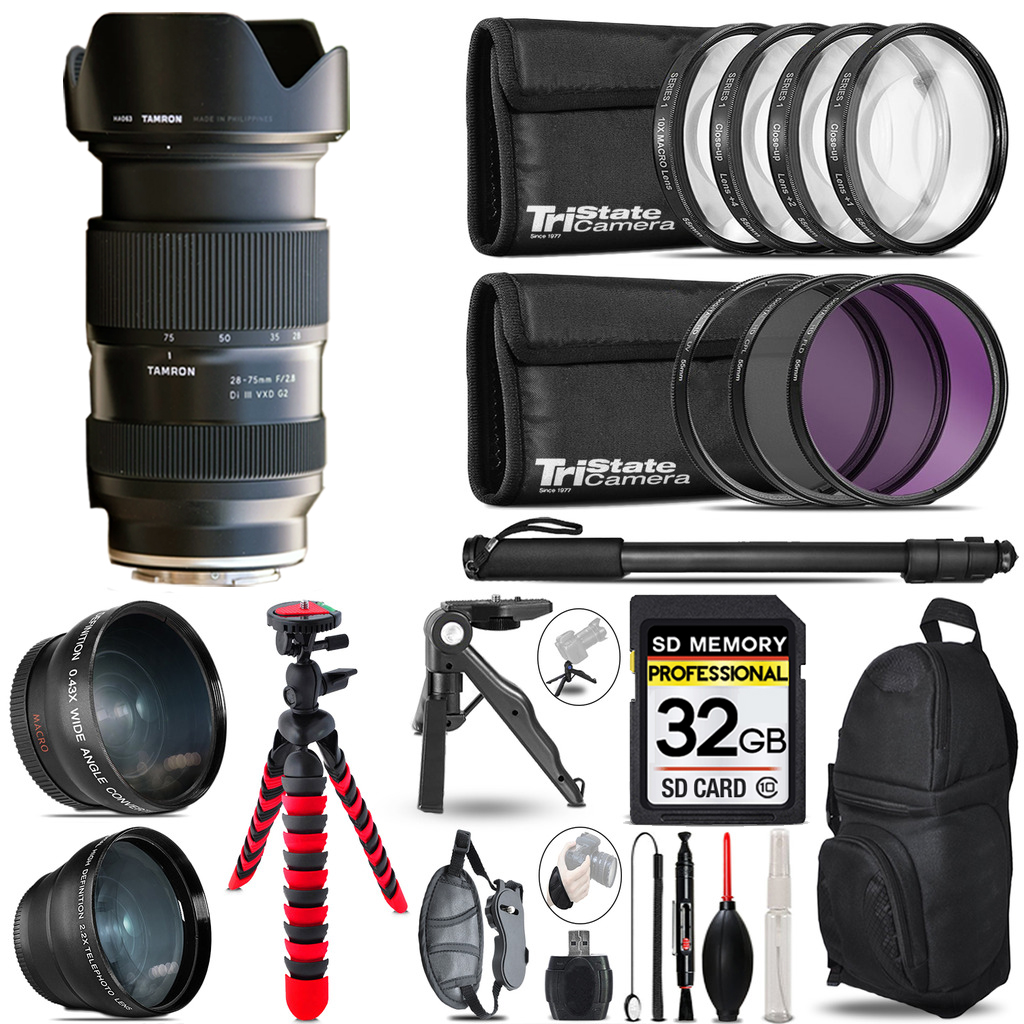 28-75mm Di III VXD G2 Lens (E) - 3 Lens Kit + Tripod + Backpack - 32GB *FREE SHIPPING*