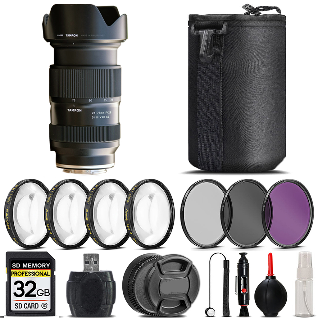 28-75mm Di III VXD G2 Lens (E) + 4 Piece Macro Kit + 3 Piece Filter Set - 32GB *FREE SHIPPING*