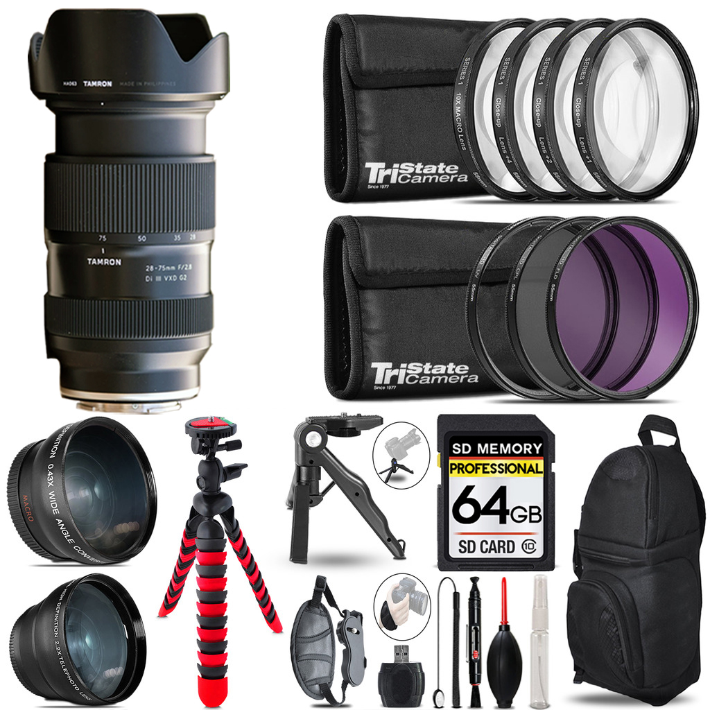 28-75mm Di III VXD G2 Lens (E) - 3 Lens Kit + Tripod + Backpack - 64GB *FREE SHIPPING*