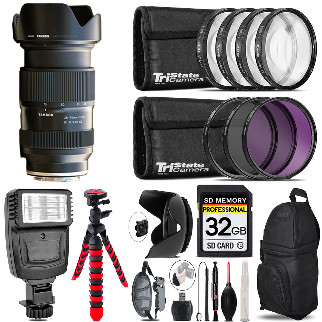 28-75mm Di III VXD G2 Lens (E) + Flash + Tripod & More - 32GB Kit *FREE SHIPPING*