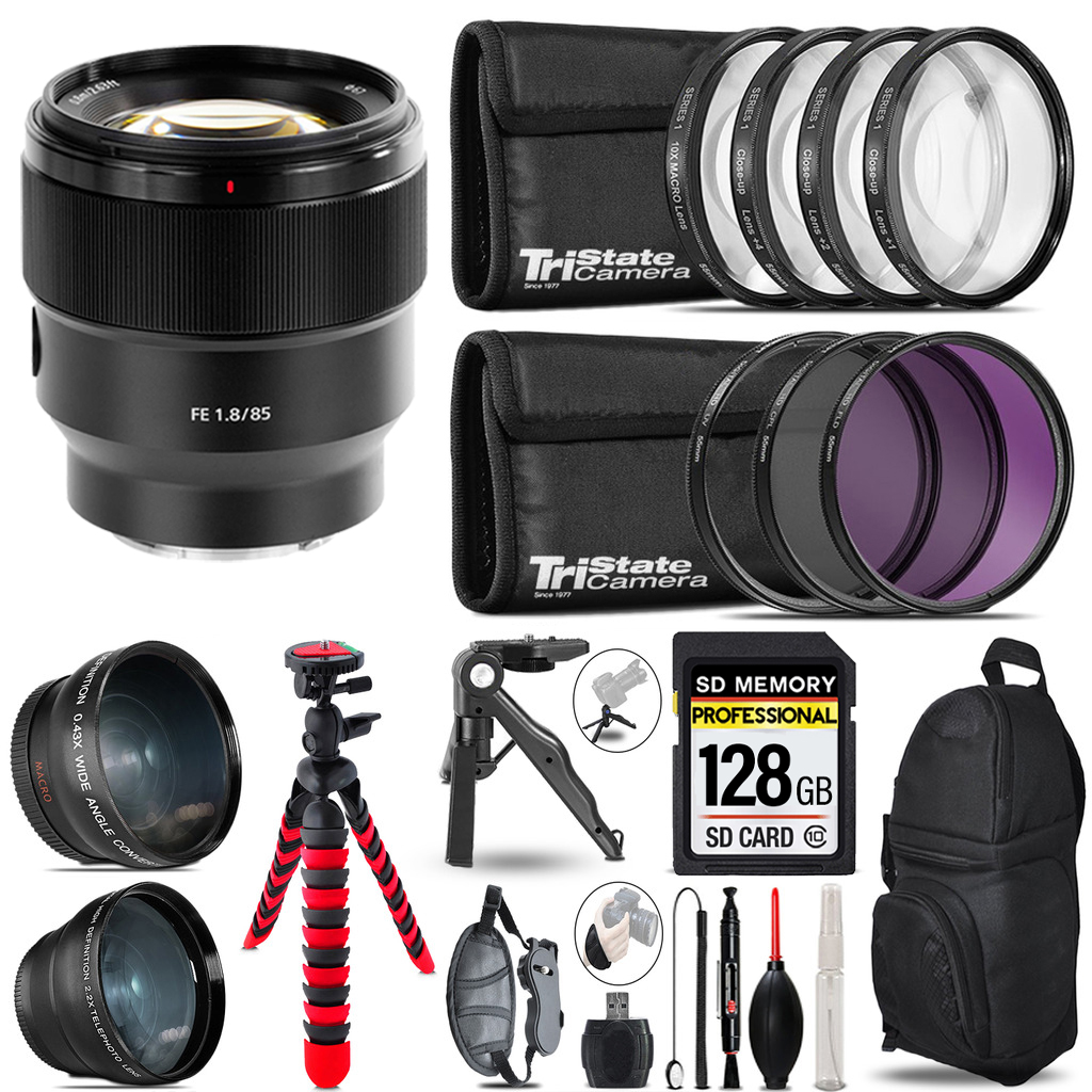 FE 85mm f/1.8 Lens - 3 Lens Kit + Tripod + Backpack - 128GB Kit *FREE SHIPPING*