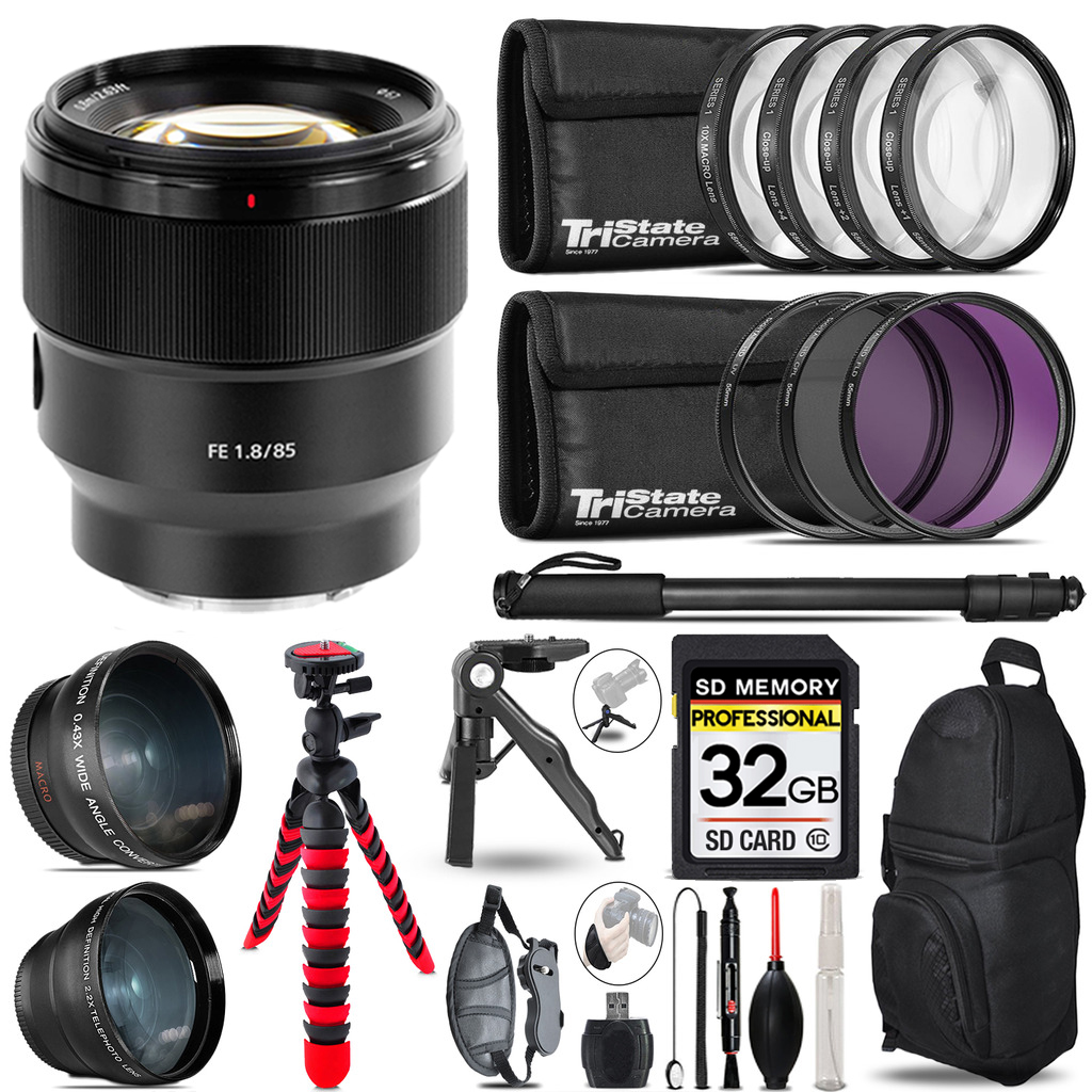 FE 85mm f/1.8 Lens - 3 Lens Kit + Tripod + Backpack - 32GB Kit *FREE SHIPPING*
