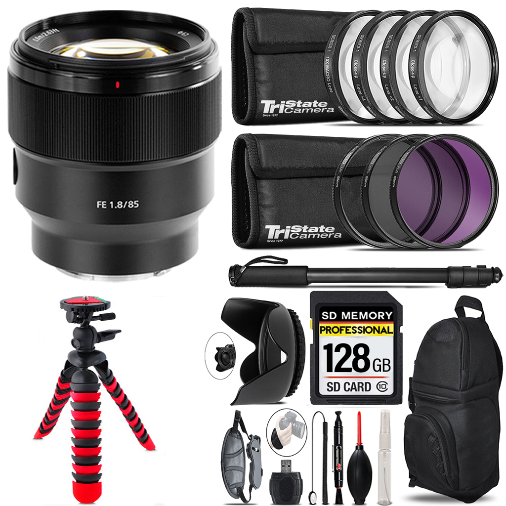 FE 85mm f/1.8 Lens + 7 Piece Filter Set & More - 128GB Accessory Kit *FREE SHIPPING*