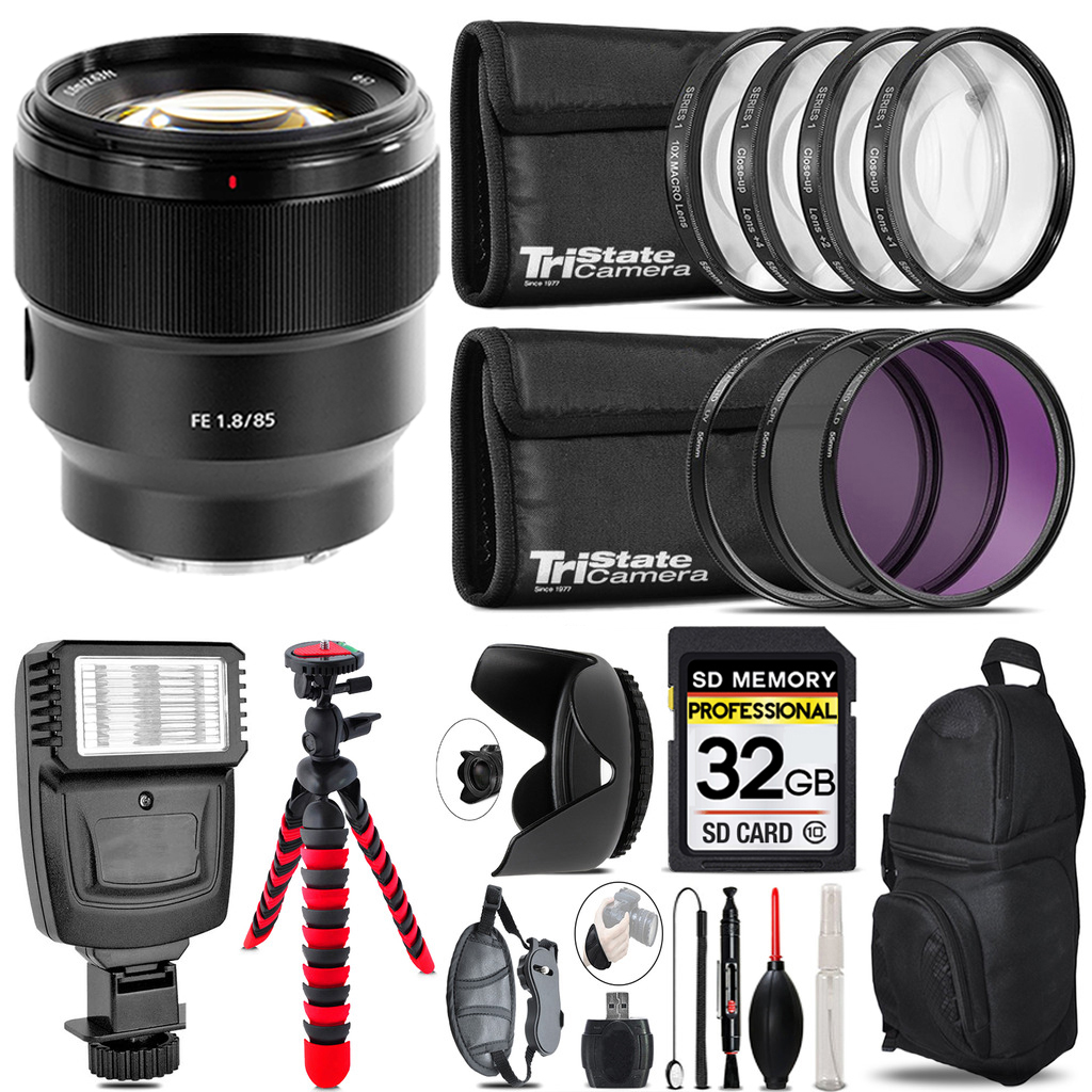 FE 85mm f/1.8 Lens + Flash + Tripod & More - 32GB Kit Kit *FREE SHIPPING*