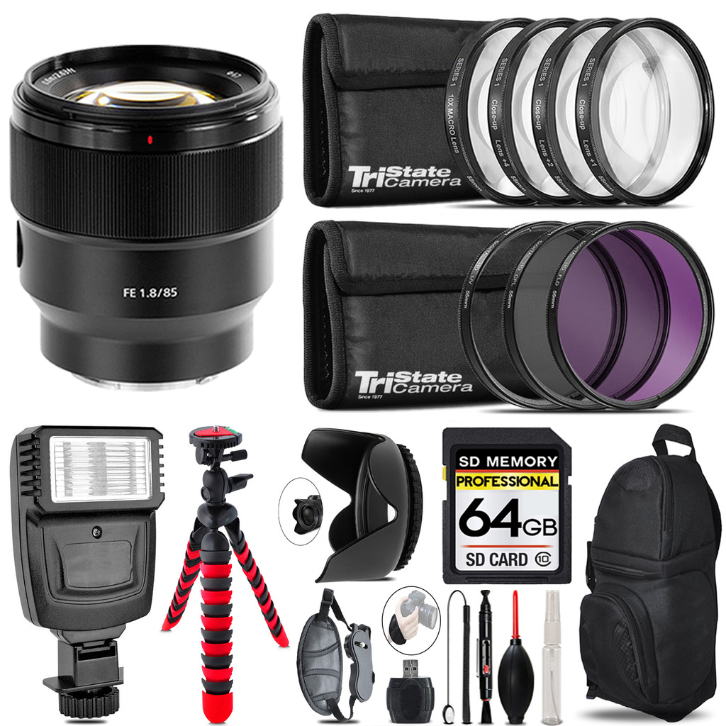 FE 85mm f/1.8 Lens + Flash + Tripod & More - 64GB Kit Kit *FREE SHIPPING*
