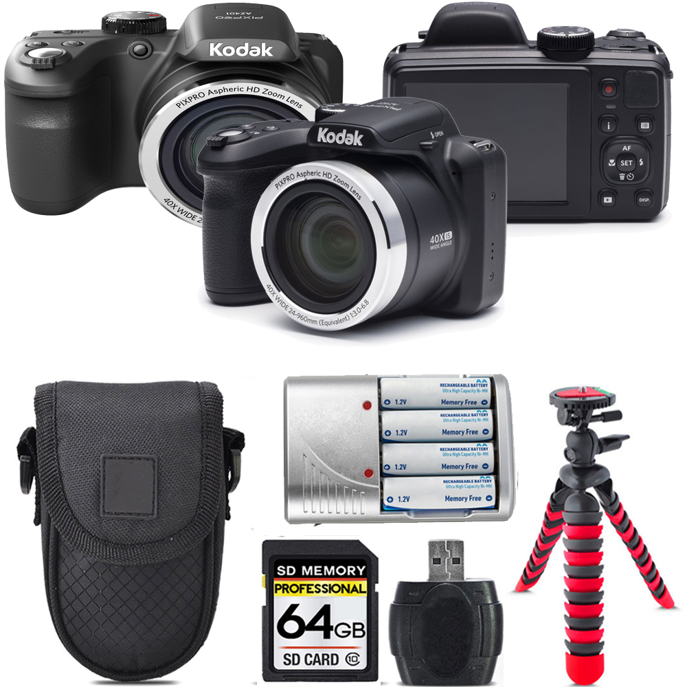 PIXPRO AZ401 Digital Camera (Black) + Extra Battery + Tripod + 64GB Kit *FREE SHIPPING*