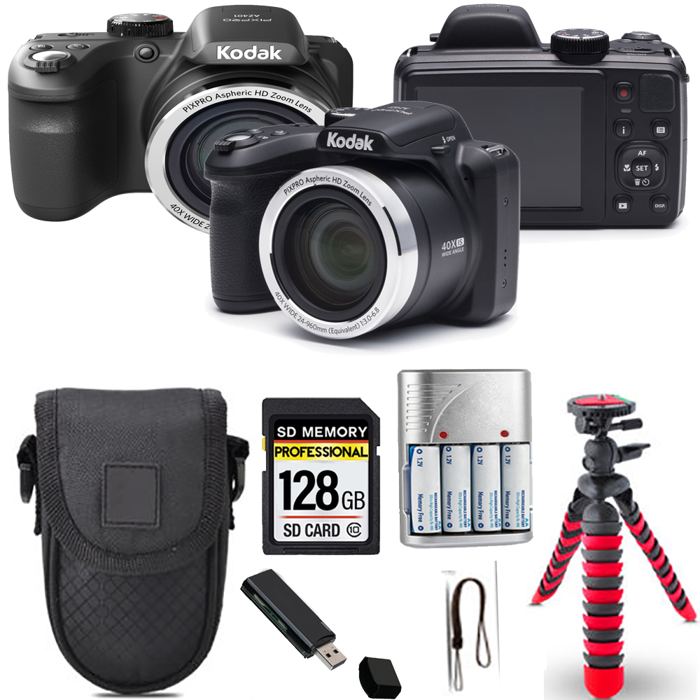 PIXPRO AZ401 Digital Camera (Black) + Spider Tripod + Case - 64GB Kit *FREE SHIPPING*
