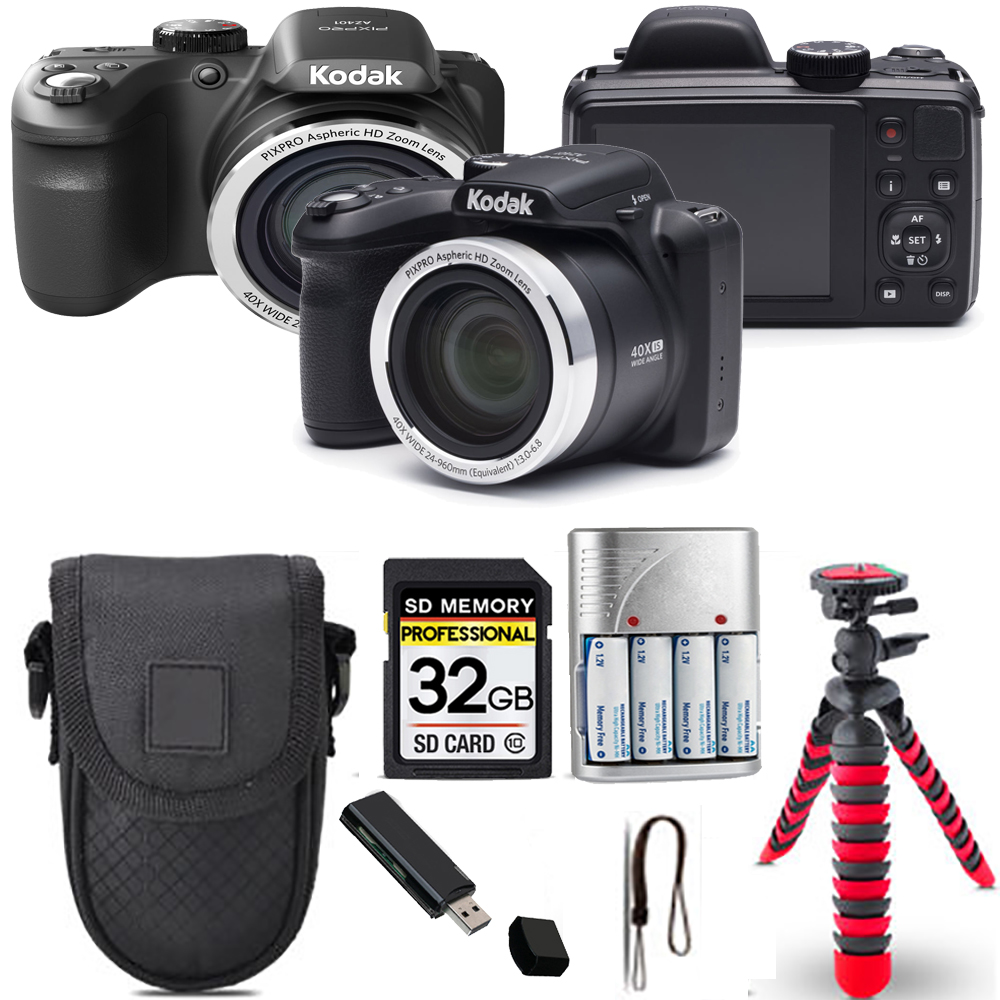 PIXPRO AZ401 Digital Camera (Black) + Spider Tripod + Case - 32GB Kit *FREE SHIPPING*
