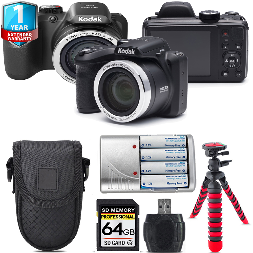 PIXPRO AZ401 Digital Camera (Black) + Extra Battery + 1 Year Extended Warranty  - 64GB *FREE SHIPPING*