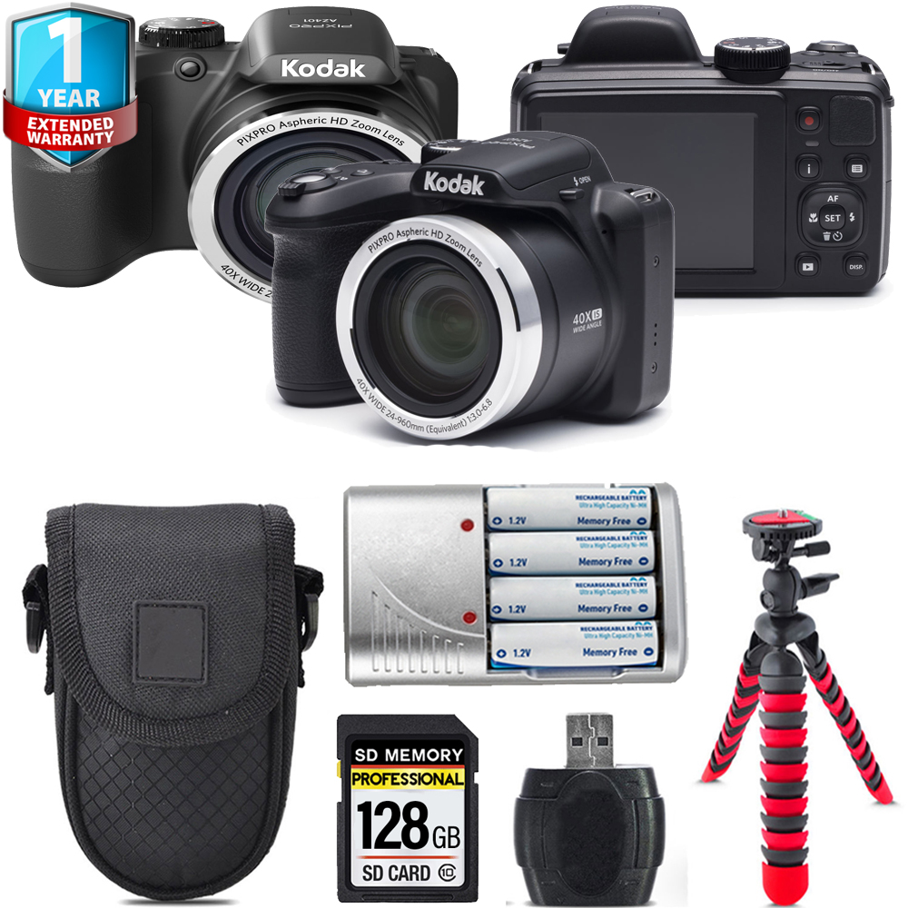 PIXPRO AZ401 Digital Camera (Black) + Extra Battery + 1 Year Extended Warranty  + 128GB *FREE SHIPPING*
