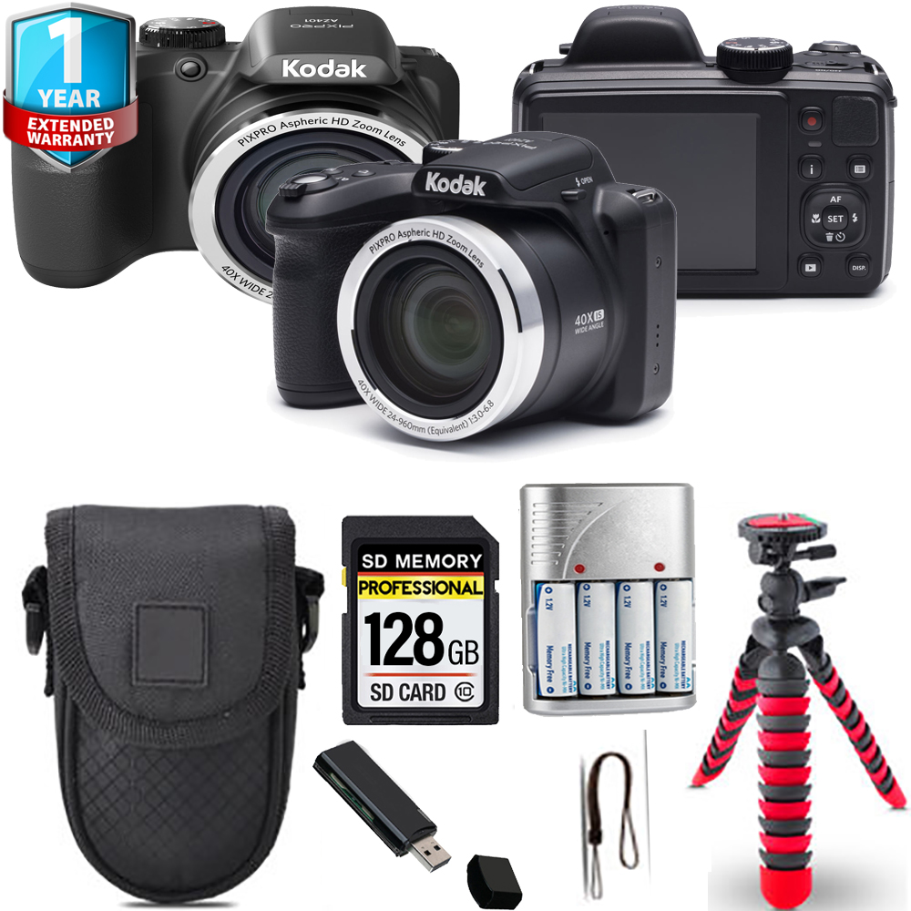 PIXPRO AZ401 Digital Camera (Black) + Spider Tripod + 1 Year Extended Warranty  - 64GB *FREE SHIPPING*