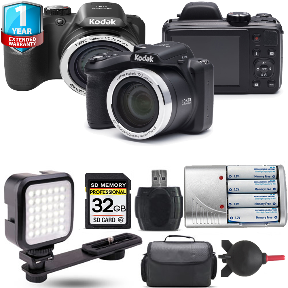 PIXPRO AZ401 Digital Camera (Black) + Extra Battery + LED + 1 Year Extended Warranty *FREE SHIPPING*