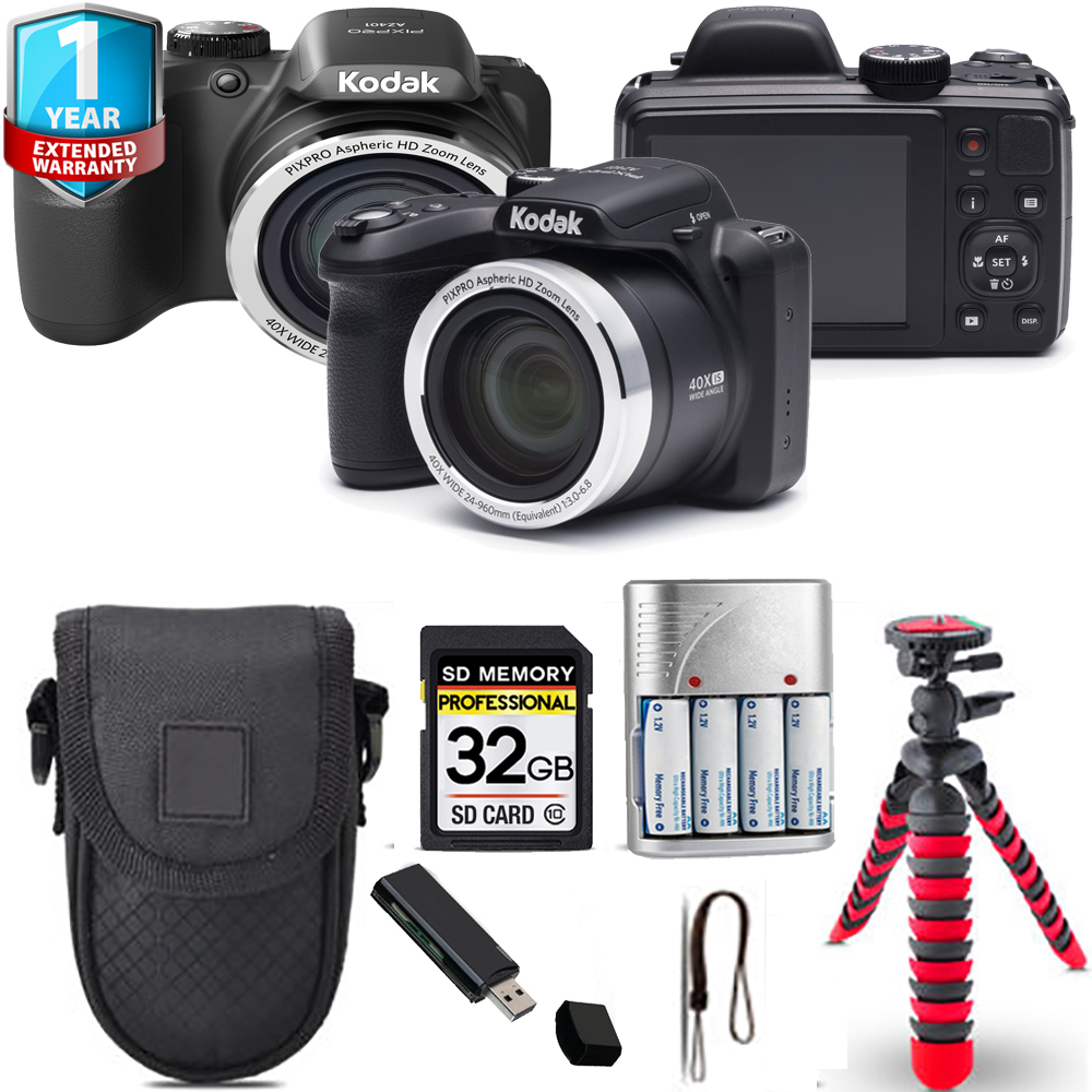 PIXPRO AZ401 Digital Camera (Black) + Tripod + Case+ 1 Year Extended Warranty *FREE SHIPPING*