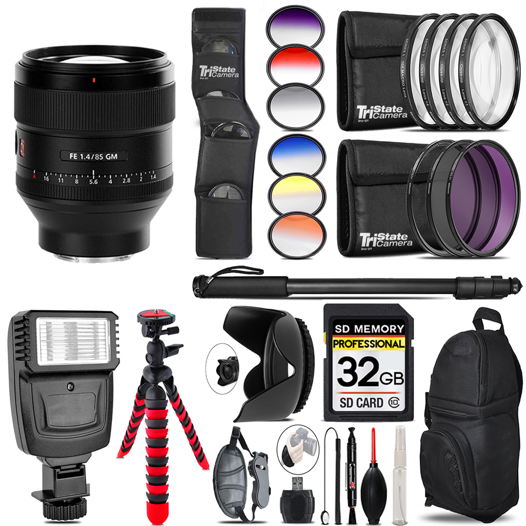 FE 85mm f/1.4 GM Lens + Flash + Color Filter Set -32GB Kit Kit *FREE SHIPPING*