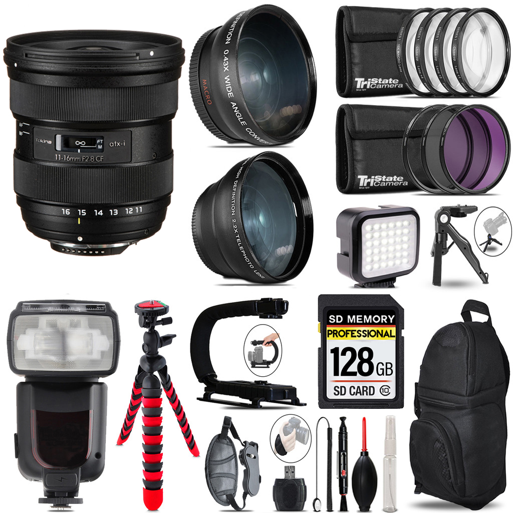 atx-i 11-16mm CF Lens Nikon + Pro Flash + LED Light + Tripod - 128GB Kit *FREE SHIPPING*