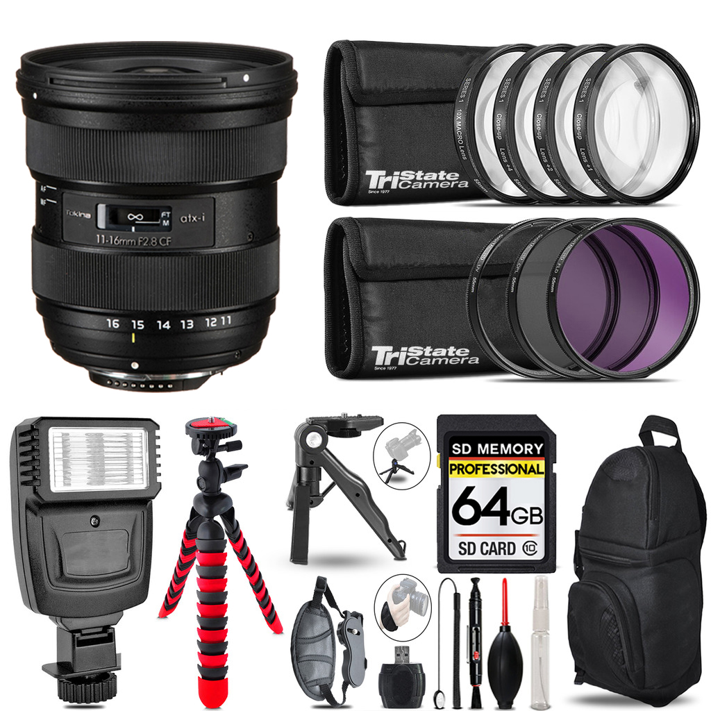 atx-i 11-16mm CF Lens Nikon + Slave Flash + MACRO, UV-CPL-FLD - 64GB Kit *FREE SHIPPING*