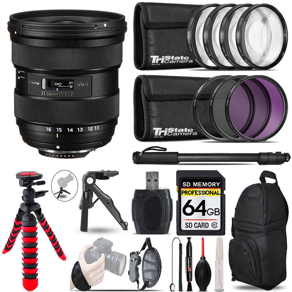 atx-i 11-16mm CF Lens Nikon +MACRO, UV-CPL-FLD Filter +Monopad - 64GB Kit *FREE SHIPPING*