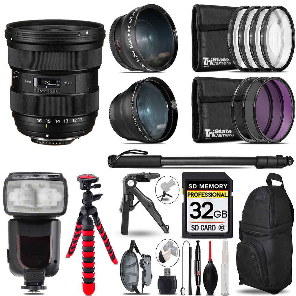 atx-i 11-16mm CF Lens Nikon - 3 Lens Kit + Professional Flash - 32GB Kit *FREE SHIPPING*