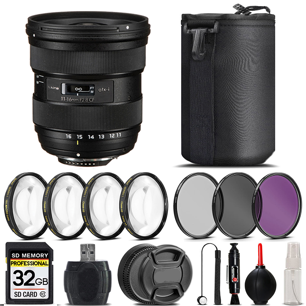 atx-i 11-16mm CF Lens Nikon + 4PC Macro Kit + UV, CPL, FLD Filter - 32GB *FREE SHIPPING*