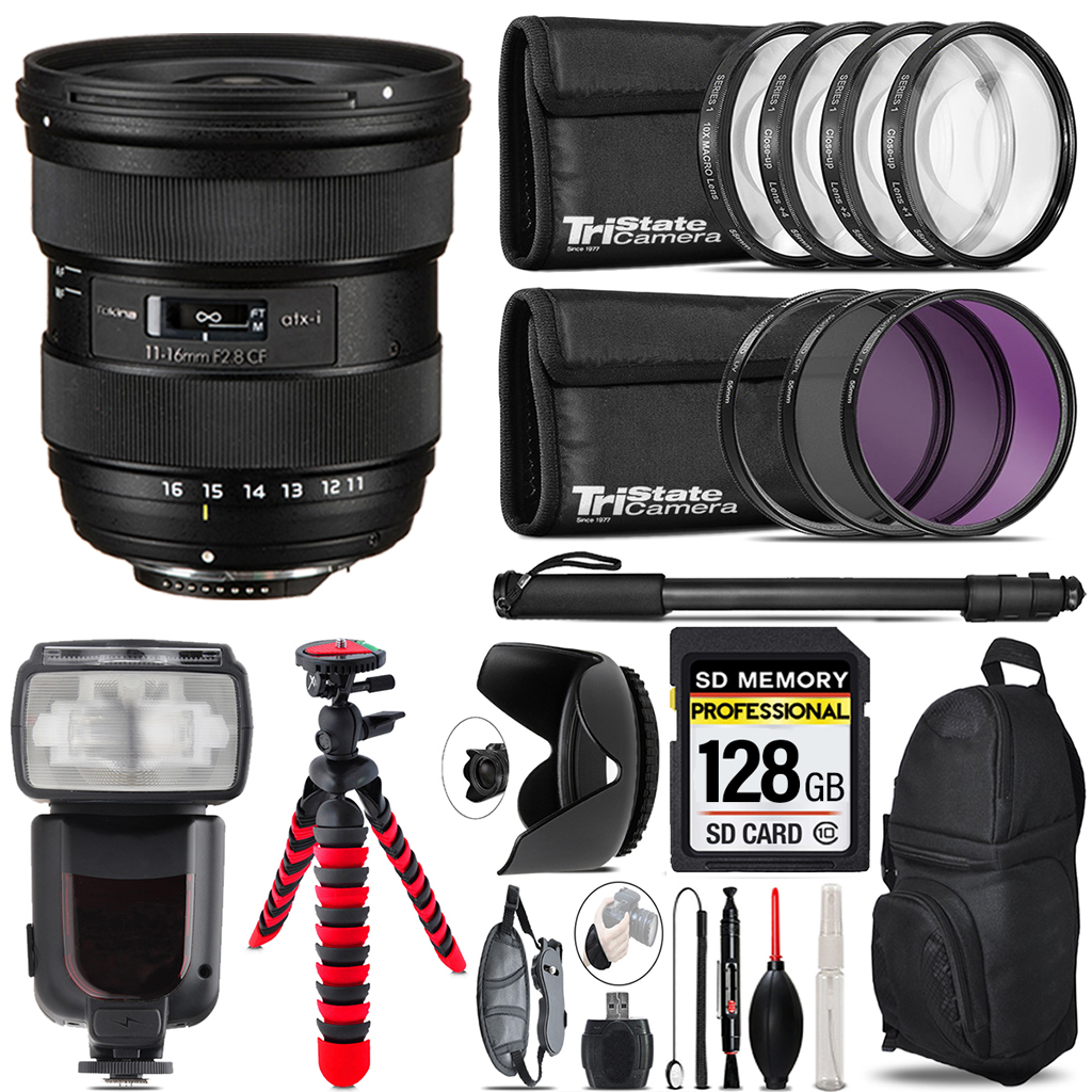 atx-i 11-16mm CF Lens Nikon+ Professional Flash+ 128GB Accessory Kit *FREE SHIPPING*